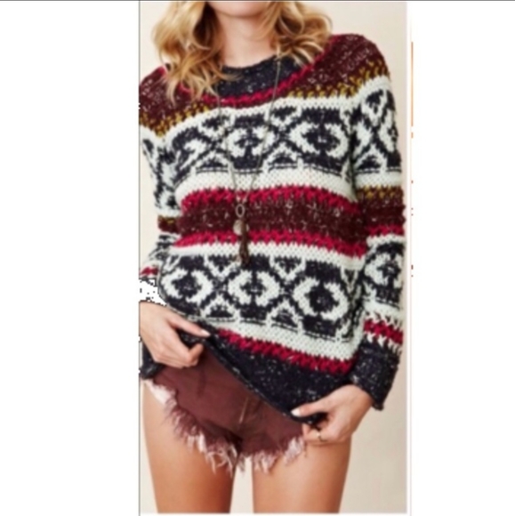 Free People Silver Reed Fair Isle Chunky Knit Sweater Small - Picture 3 of 11